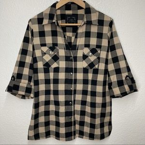 Tan Buffalo plaid button up shirt